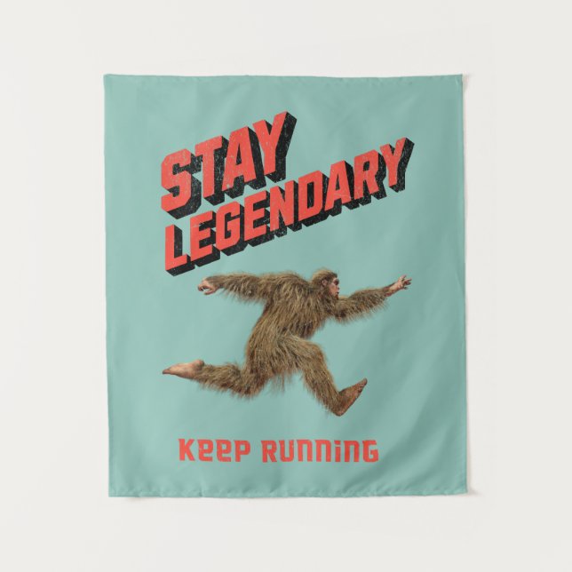 Funny Bigfoot Running Motivation Tapestry (Front)