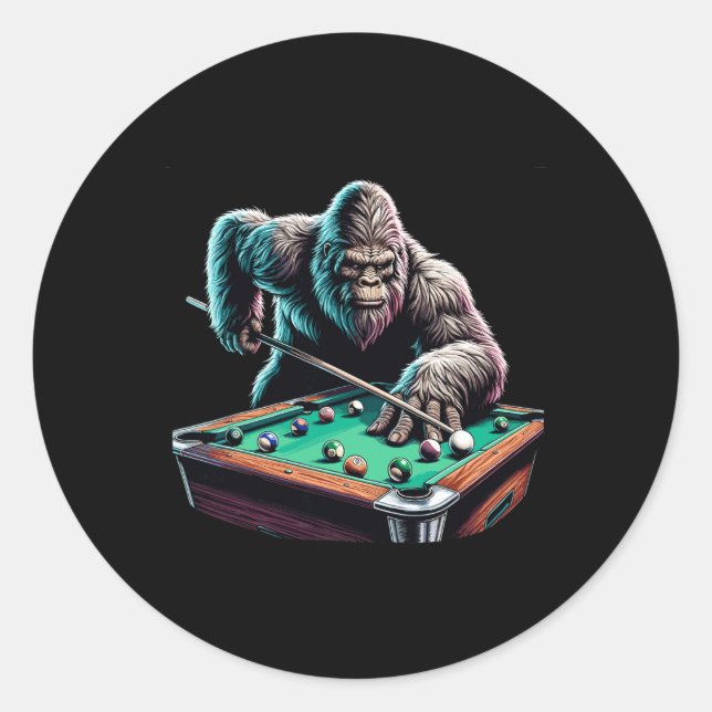 Funny Bigfoot Sasquatch Billiards Pool Player Men  Classic Round Sticker (Front)