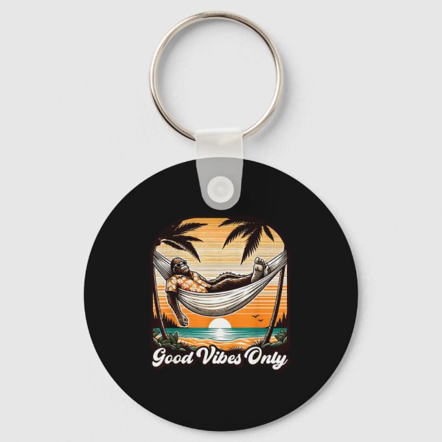 Funny Bigfoot Sasquatch Hawaiian Retro Beach Vacat Key Ring (Front)