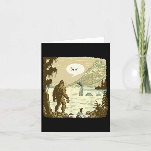 Funny Bigfoot Sasquatch Loch Ness Monster Introver Card (Front)