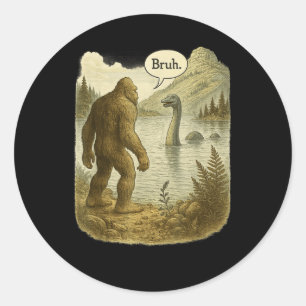 Funny Bigfoot Sasquatch Loch Ness Monster Introver Classic Round Sticker