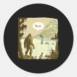 Funny Bigfoot Sasquatch Loch Ness Monster Introver Classic Round Sticker