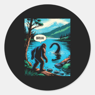 Funny Bigfoot Sasquatch Loch Ness Monster Introver Classic Round Sticker