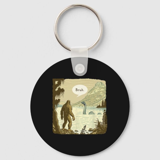 Funny Bigfoot Sasquatch Loch Ness Monster Introver Key Ring (Front)