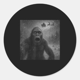 Funny Bigfoot Sasquatch Selfie Santa Claus Xmas Ch Classic Round Sticker