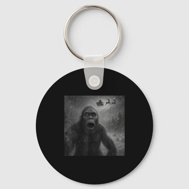 Funny Bigfoot Sasquatch Selfie Santa Claus Xmas Ch Key Ring (Front)