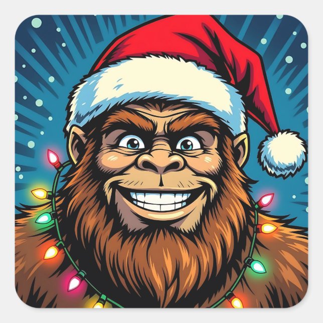 Funny Bigfoot Sasquatch Yeti Christmas Square Sticker (Front)