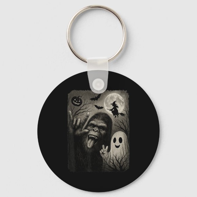 Funny Bigfoot Selfie With Boo Halloween Costume Me Key Ring (Front)