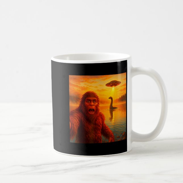 Funny Bigfoot Selfie With Loch Ness Monster And Uf Coffee Mug (Right)