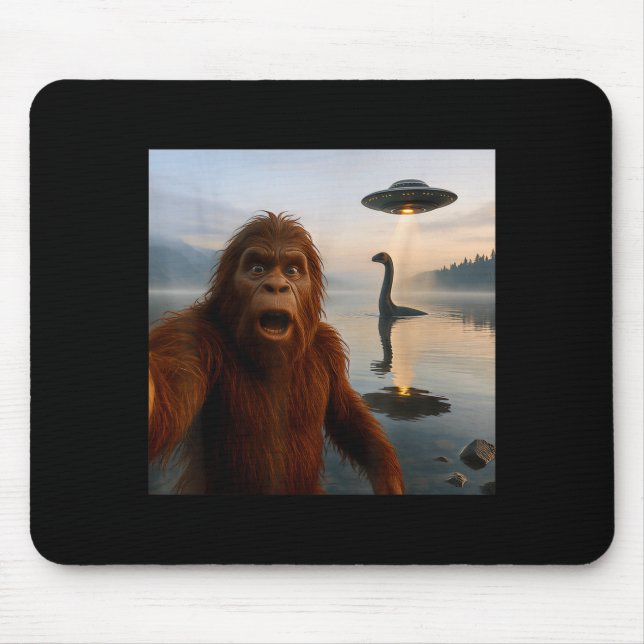 Funny Bigfoot Selfie With Loch Ness Monster And Uf Mouse Pad (Front)
