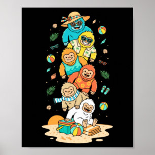 Funny Bigfoot Summer Vacation Family Beach Kids Poster