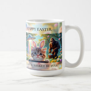 Funny Bigfoot UFO Easter Cute Cat Bunny Selfie Coffee Mug