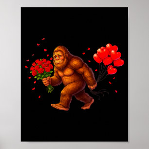 Funny Bigfoot Valentine Heart Sasquatch Retro Love Poster