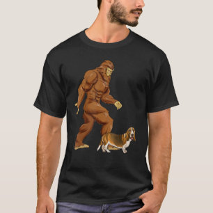 Funny Bigfoot Walking Basset Hound Sasquatch Dog T-Shirt
