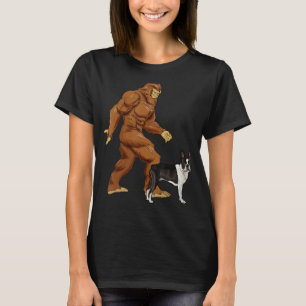 Funny Bigfoot Walking Boston Terrier Sasquatch Dog T-Shirt