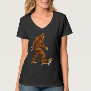 Funny Bigfoot Walking Cardigan Welsh Corgi Sasquat T-Shirt