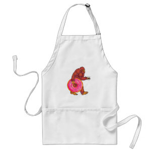 Funny Bigfoot Walking with Large Doughnut and Coff Standard Apron