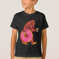 Funny Bigfoot Walking with Large Doughnut and Coff