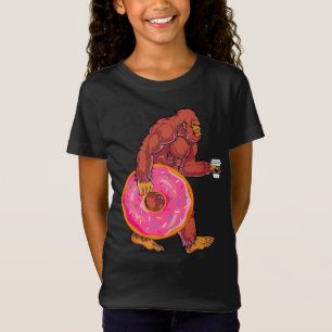 Funny Bigfoot Walking with Large Doughnut and Coff T-Shirt