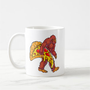 Funny Bigfoot Walking with Large Pizza Slice Coffee Mug