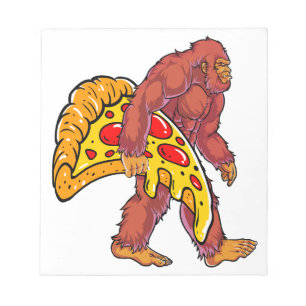 Funny Bigfoot Walking with Large Pizza Slice Notepad