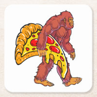Funny Bigfoot Walking with Large Pizza Slice