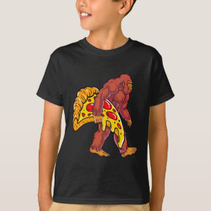 Funny Bigfoot Walking with Large Pizza Slice T-Shirt