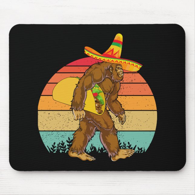 Funny Bigfoot Walking with Large Taco Mouse Pad (Front)