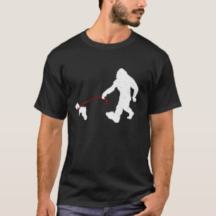 Funny Bigfoot Walking With Schnauzer Dog Gifts T-Shirt