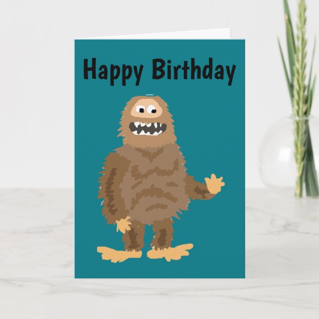 Funny Bigfoot Waving Original Art Card (Front)