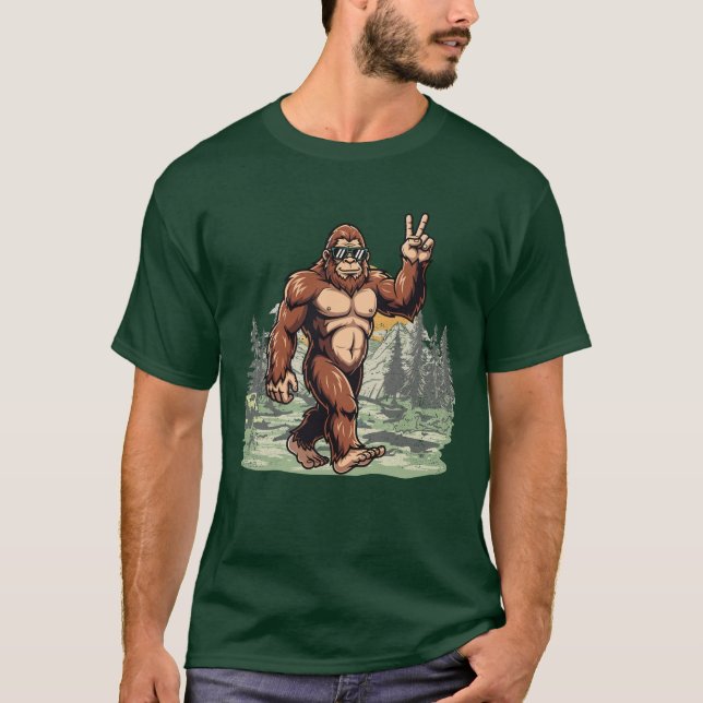 Funny Bigfoot Wearing Sunglasses Forest Design T-Shirt (Front)