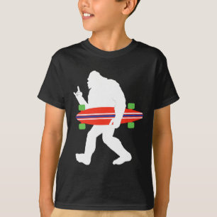 Funny Bigfoot With Longboard Skateboarder T-Shirt