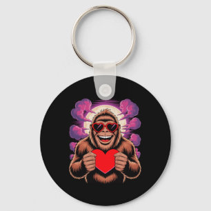 Funny Bigfoot With Sungles Holding Heart Valentine Key Ring
