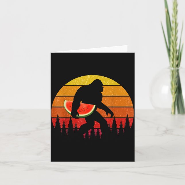 Funny Bigfoot With Watermelon Slice Melon Summer Card (Front)