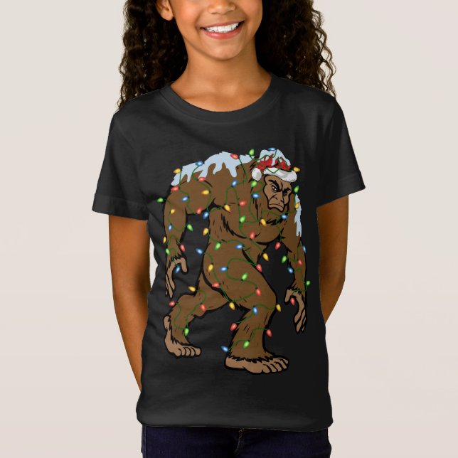 Funny Bigfoot Xmas Gift Santa Hat Bigfoot Christma T-Shirt (Front)