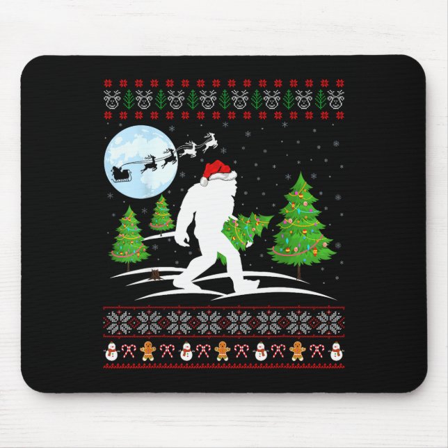 Funny Bigfoot Xmas Gift Santa Hat Ugly Bigfoot Chr Mouse Pad (Front)