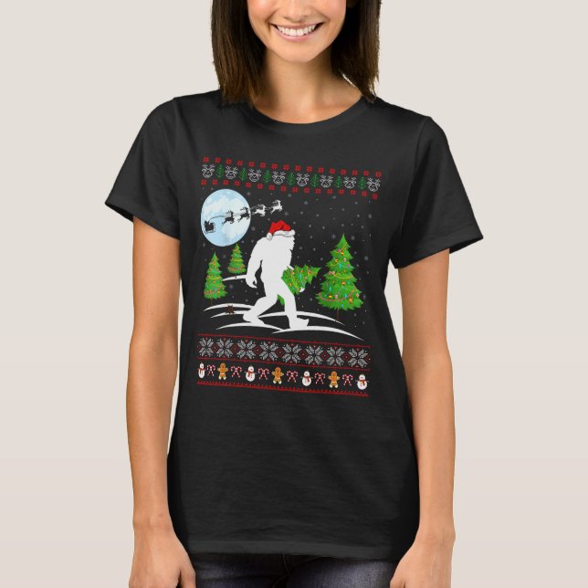 Funny Bigfoot Xmas Gift Santa Hat Ugly Bigfoot Chr T-Shirt (Front)