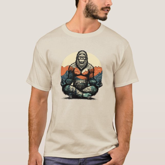 Funny Bigfoot Yoga Meditation Humor Believer Tee (Front)