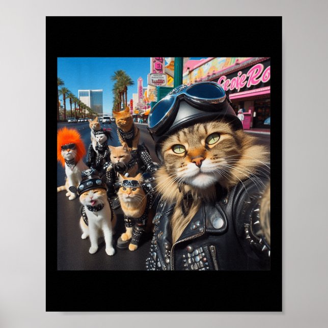 Funny Biker Cats Gangster Cats Street Motorcycle C Poster (Front)