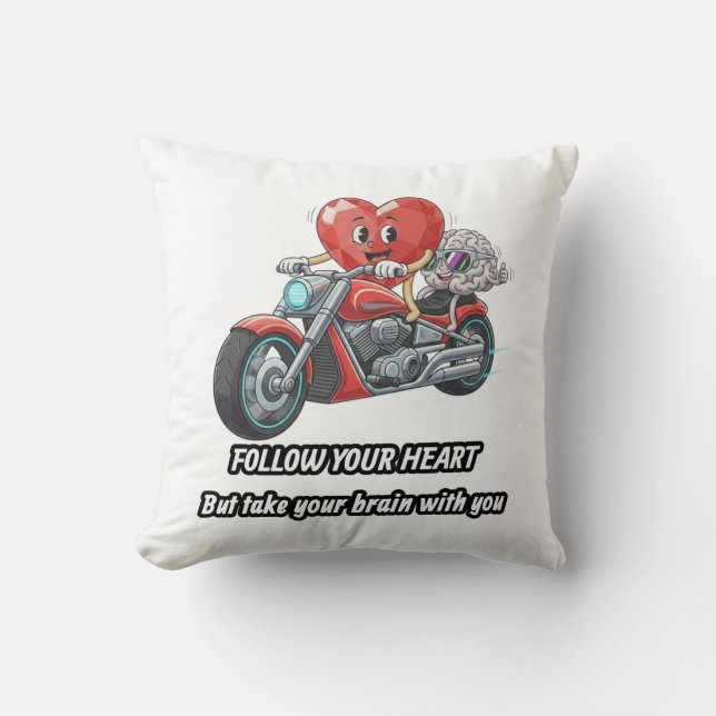 Funny biker heart follow your heart quote  cushion (Front)