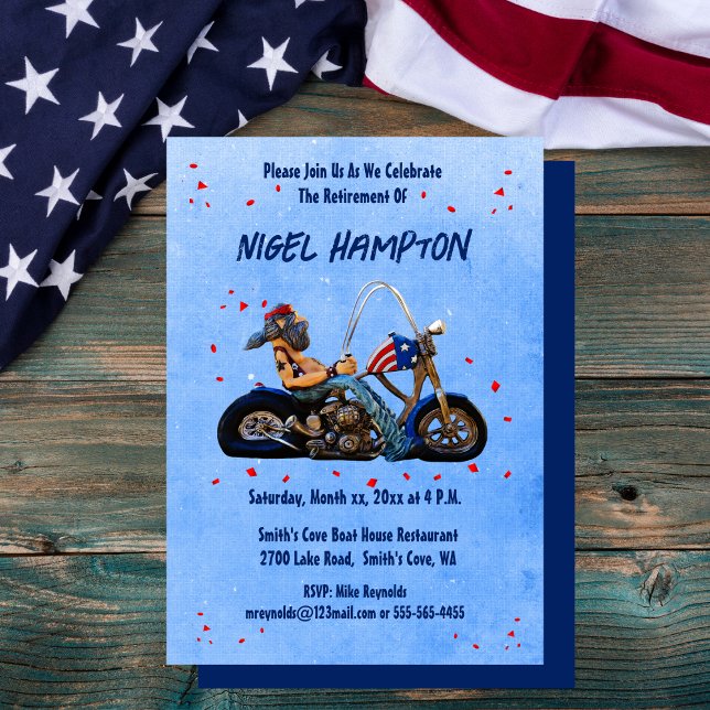 Funny Biker Retirement Party Invitation (Funny Retirement Party Biker Invitation)