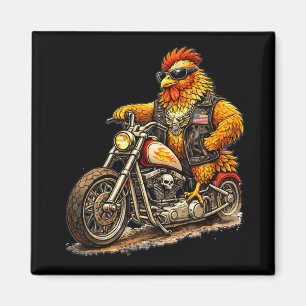 Funny Biker Rooster Design Cool Chicken Motorcycle Magnet