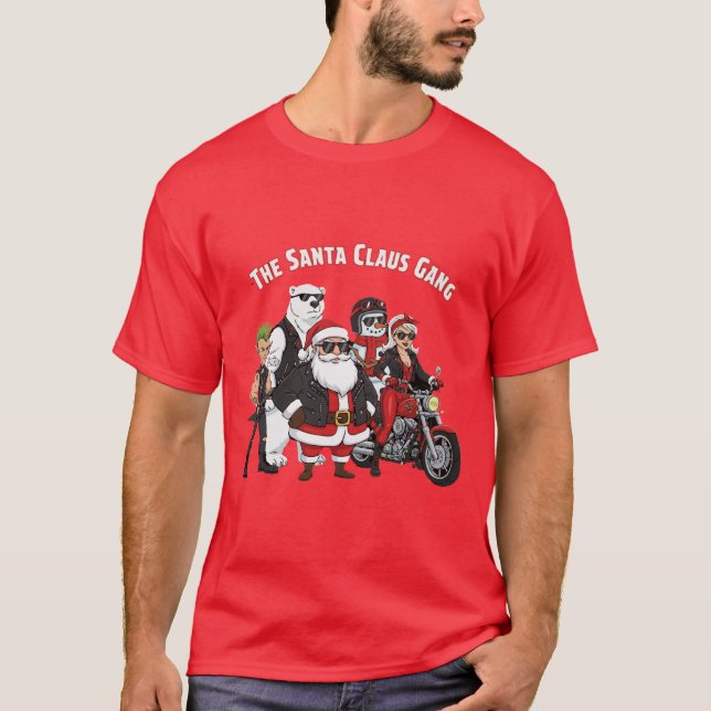 Funny Biker Santa Claus Gang | Rock and Roll  T-Shirt (Front)