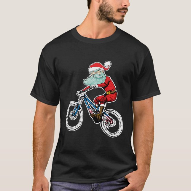Funny Biking Christmas Mountain Bike Santa Claus M T-Shirt (Front)