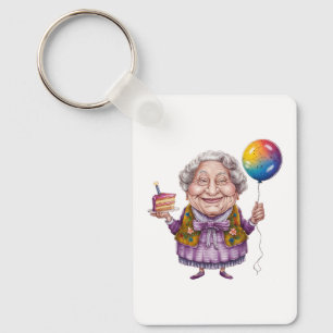 Funny Biking Grandma Birthday Party Art Key Ring