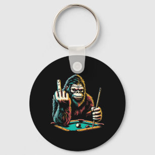 Funny Billiards Pool Player Retro Bigfoot Sasquatc Key Ring
