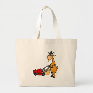 Funny Billy Goat Pushing Lawn Mower Cartoon Large Tote Bag