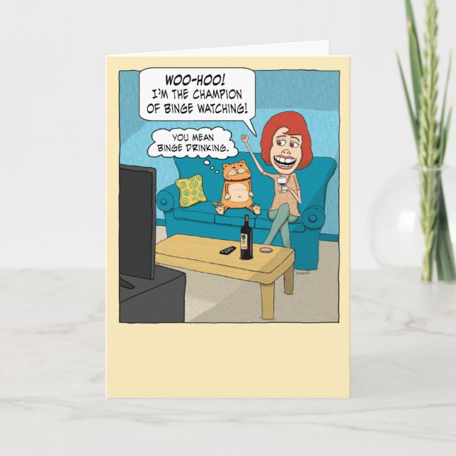 Funny Binge Champion With Grumpy Cat Birthday Card (Front)