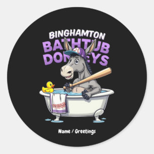 Funny Binghamton Baseball Bathtub Donkey Vintage Classic Round Sticker