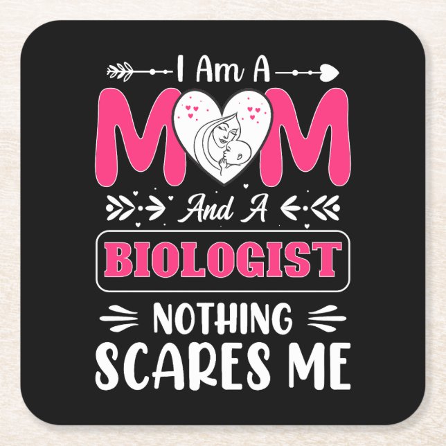 Funny Biologist Mum, Biologist Mum Funny Square Paper Coaster (Front)